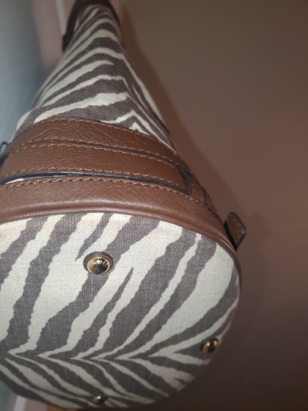 Michael Kors Brown and Cream Zebra-Print Canvas Tote with Leather Trim - Picture 4 of 16
